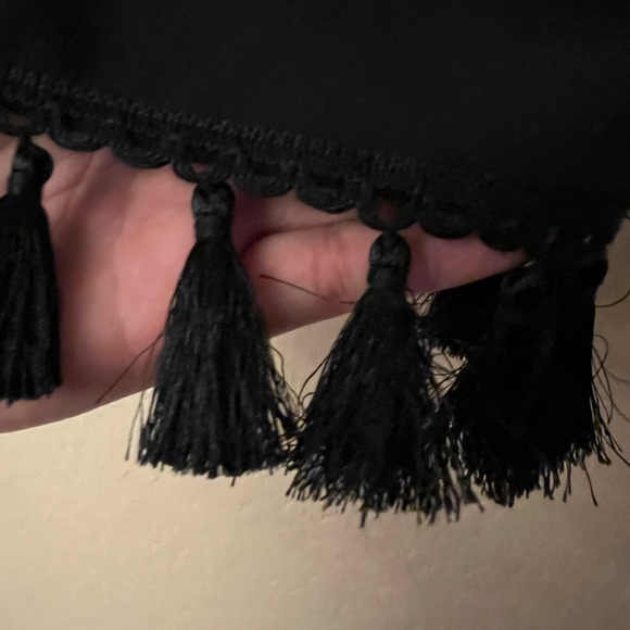 AB Studio Black Sleeveless V-Neck Shift Dress w/Tassels at Hem - Picture 5 of 13